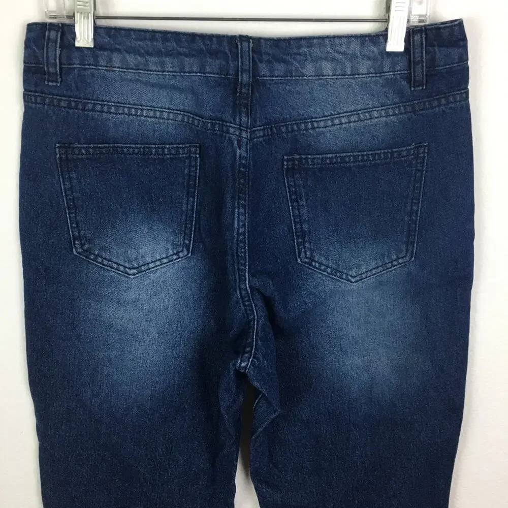 Mislook Floral Painted Tapered Leg Denim Medium